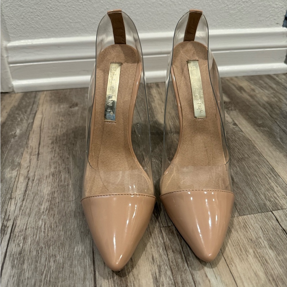 Clear heels with nude toe